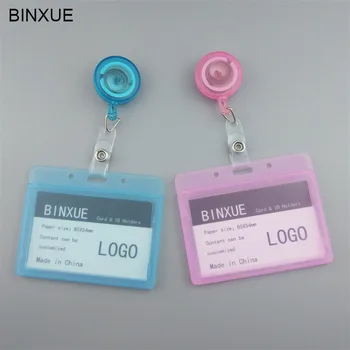 

BINXUE Employee's card Cover card Transparent double view Hard Holders badge and lanyard hang tag Easy to buckle Access control