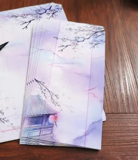8 шт. 11x22 см милый китайский стиль винтажные бумажные конверты и набор букв каллиграфия авторучка бумага для письма - Цвет: 8pcs envelope