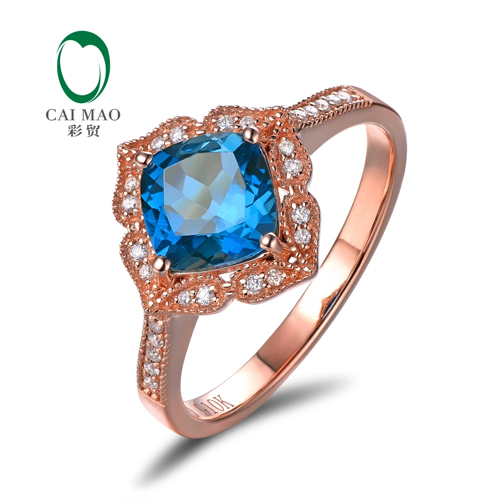 

Caimao Jewelry 14kt Rose Gold 1.92ct Blue Topaz & 0.14ct Natural Diamond Milgrain Engagement Ring