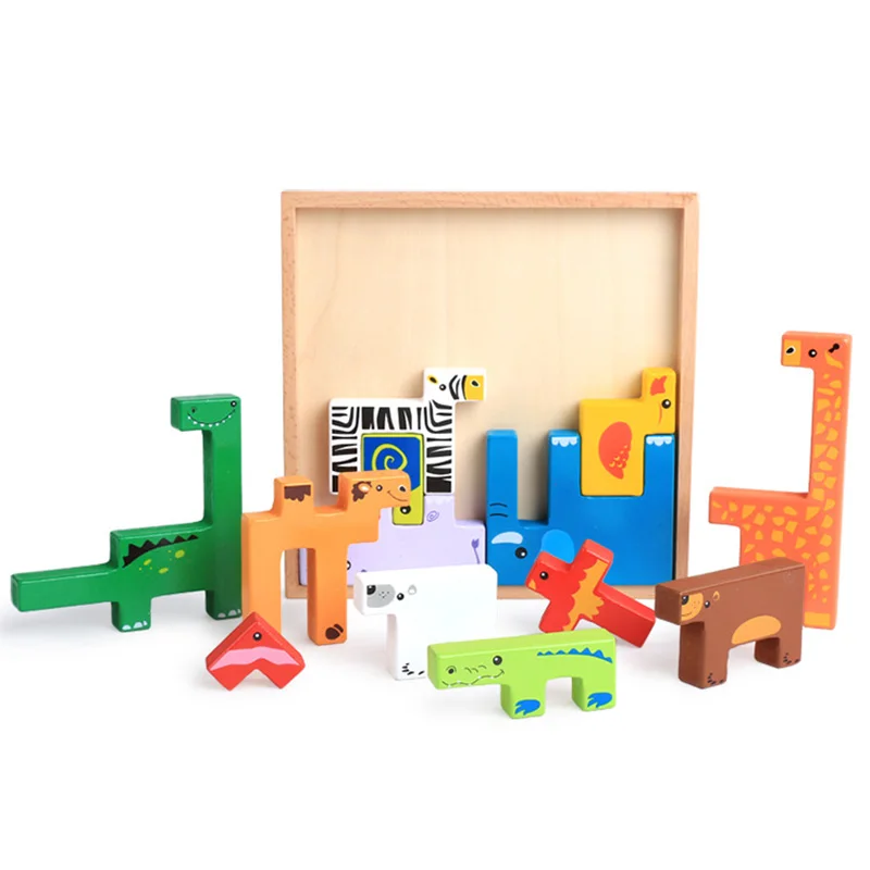 

Creative Animal Building Blocks Puzzle ToysFamily/Party Best Gift for Children Colorful Funny Wooden Game