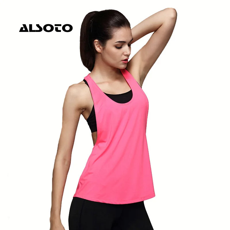 

ALSOTO Women Sports Running Shirt Sleeveless Breathable Sport Gym Jersey Cool Loose Yoga Tops Fitness T-Shirts Women Sport Top