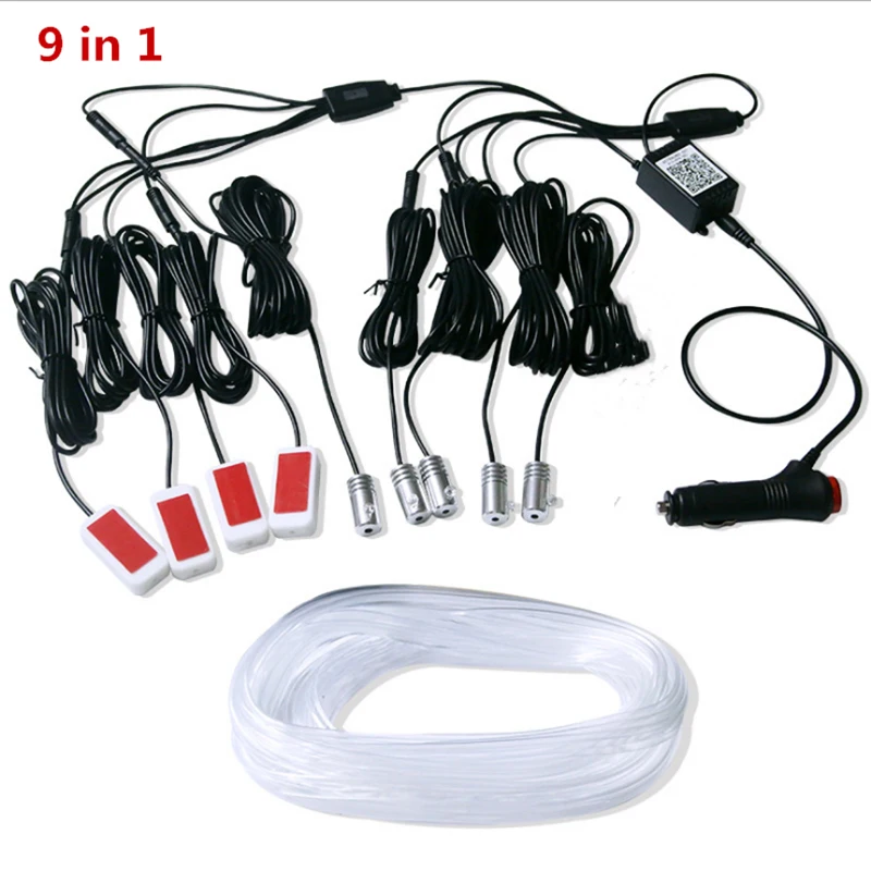 

Universal 9 in 1 RGB LED with 6M Interior decoration car fiber optic strip light by App Control 12V decorative atmosphere lamps