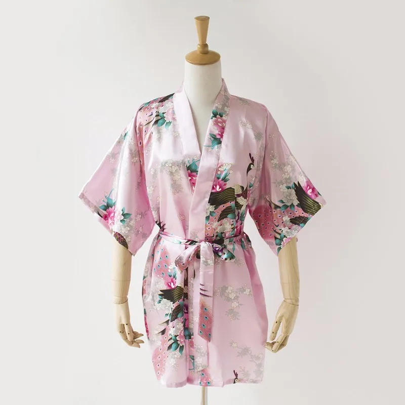 pink Летнее белое женское кимоно из искусственного шелка, банное платье, сексуальное мини свадебное платье для подружки невесты, домашняя одежда для отдыха, размер S M L XL XXL XXXL D127-01 - Цвет: pink