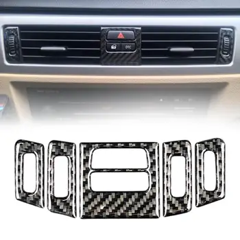 

Black Carbon Fiber Car Center Console A/C Vent Air Conditioning Outlet Panel Outlet Frame Cover Trim for BMW E90 E92 E93 2005-12