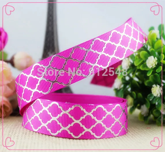 14111620, 7/8'' 22MM Patterns hot silver Printed grosgrain ribbon, DIY