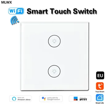 

MLWX EUUK standard 2 gang WiFi Touch switch Remote wirless light switch tuya smart life app control wall switch work with Alexa