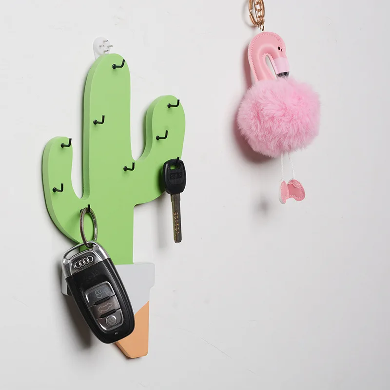 

Creative Nordic Wooden Cactus Modeling Key Hanger Storage Rack Home Office Wall Mounted Key Holder Storage Shelf Rack Home Decor