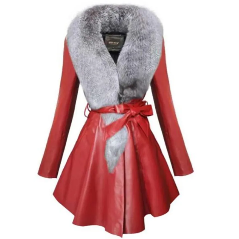 Женская теплая кожаная куртка больших размеров, новые зимние пальто, воротник из искусственного лисьего меха, кожаный пуховик, хлопковое пальто, куртка из искусственной кожи, верхняя одежда G937