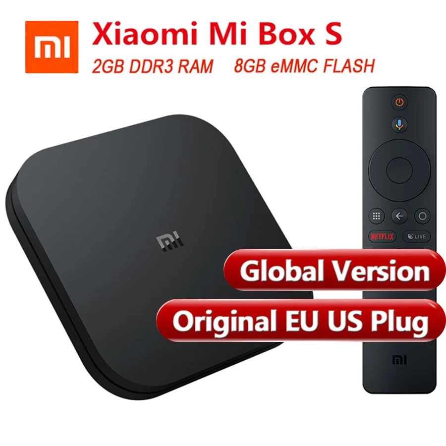 Глобальная версия оригинальная Xiaomi mi коробка S Smart tv Box 4 Android 8,1 4K четырехъядерный процессор 2 ГБ 8 ГБ HD mi 2,4G 5,8G WiFi Bluetooth 4,2 ТВ приставка