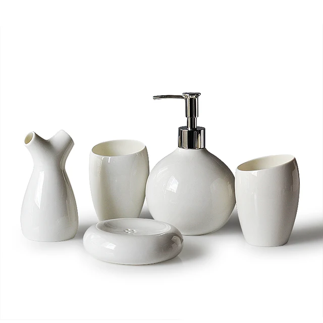 Pure white bone china bathroom set ceramic fashion bathroom dental
