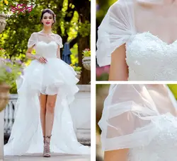 ISER QUEEN/модное Короткое свадебное платье на низком/высоком каблуке 2018, кружевные аппликации с жемчужинами, бусины в форме чашек, рукава