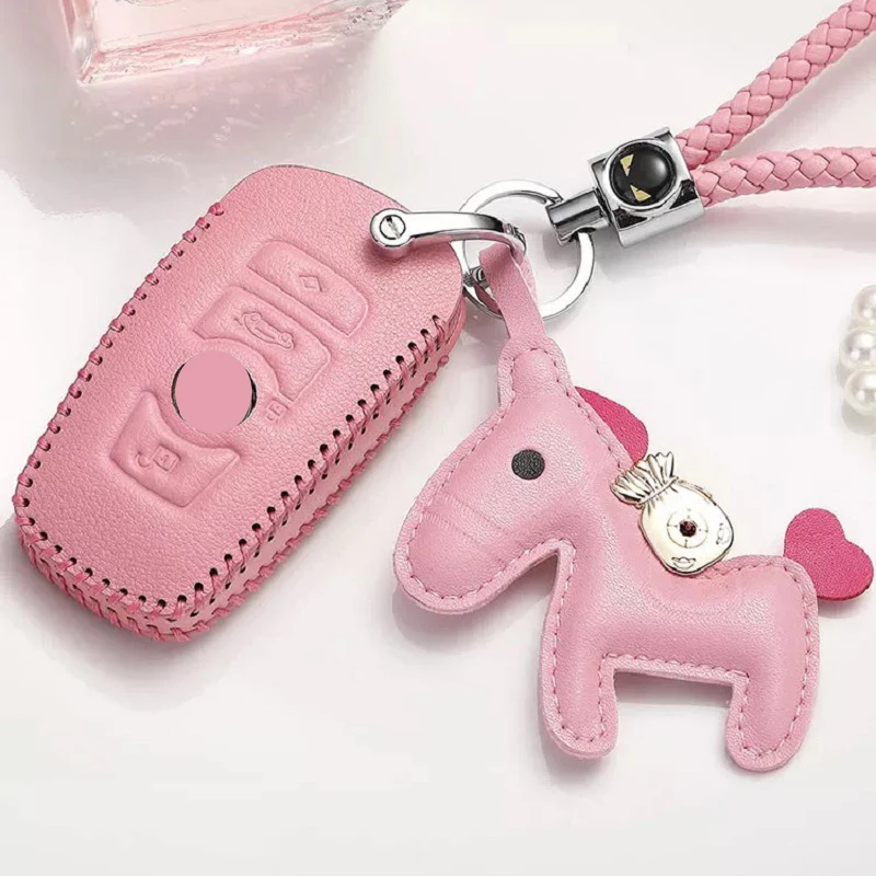 

Top Quality Leather Car Key case Cover for BMW Key protector X1 X3 X5 X6 Z4 Smart 3 buttons remote protect set keychain