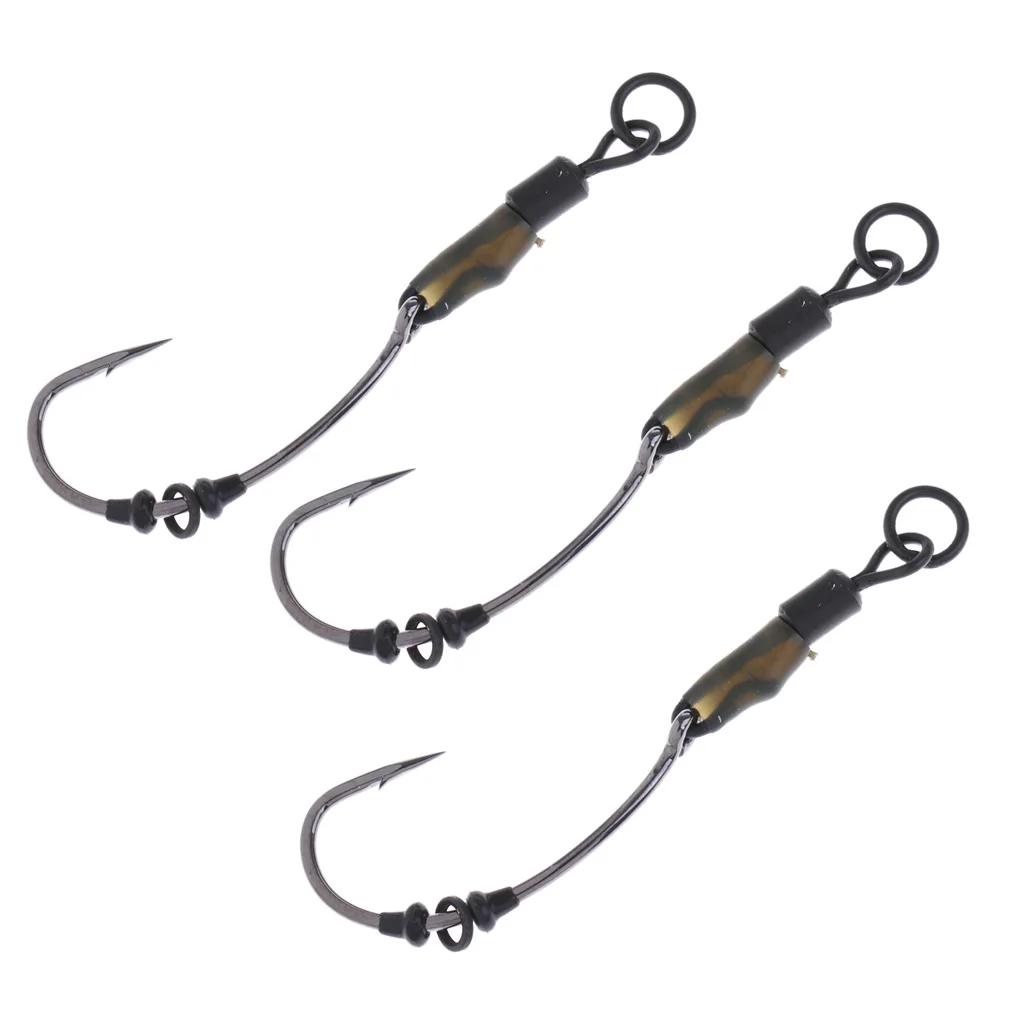 3Pcs Ready Tied Chod Rigs Barbed Carp Fishing Hair Rigs with Swivels Rings Fishing Tools Accessories