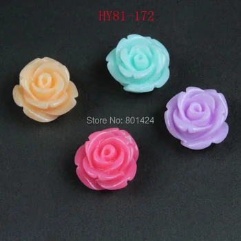

free shipping 100pcs 81-172/81-173 Mixed colors 14mm/10mm plastic rose flower beads flat resin cabochon with paillette craft