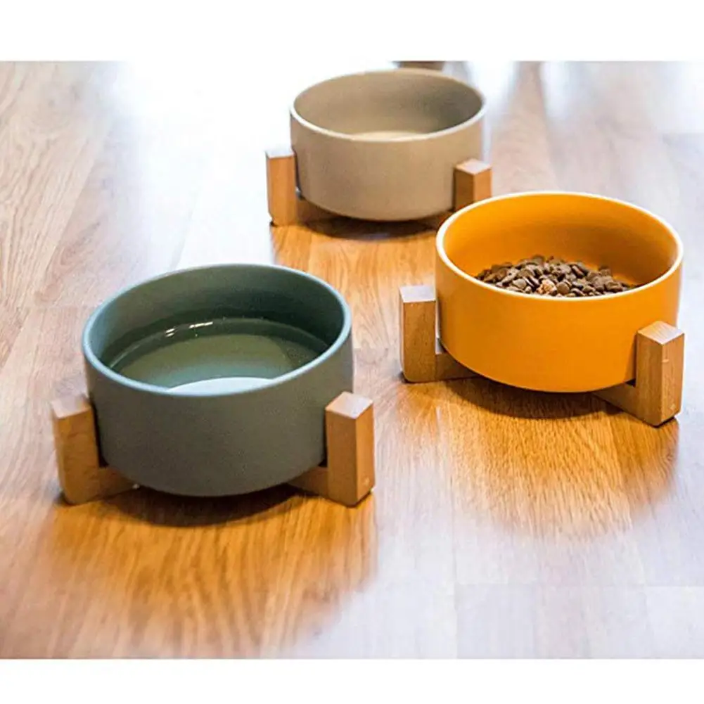 Хоббилан 15,5X8 см керамическая миска для кошек Круглая Миска Для подача воды пищи с деревянной рамой