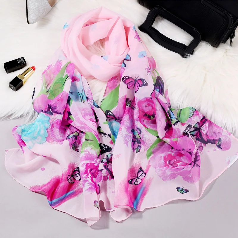 Women Faux Silk Scarf Large Satin Bufanda Mujer Floral Hair Scarves Fashion Pattern Wrap Shawl