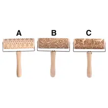 1 Pcs Laser Engraved Durable Hand-held Environmental Protection Kitchen Printing Rolling Pin Lightweight Portable Kitchen Tools