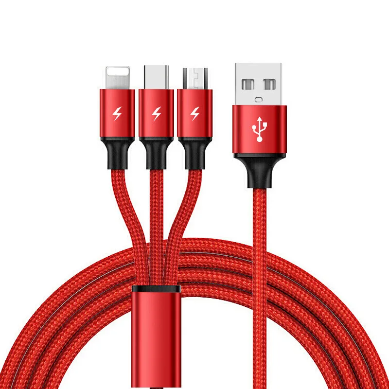 

3 IN 1 8Pin USB Type C Micro USB Cable for IPhone 8 X 7 6 6S Plus Samsung Nokia USB Fast Charging Cables Nylon Cord Universal
