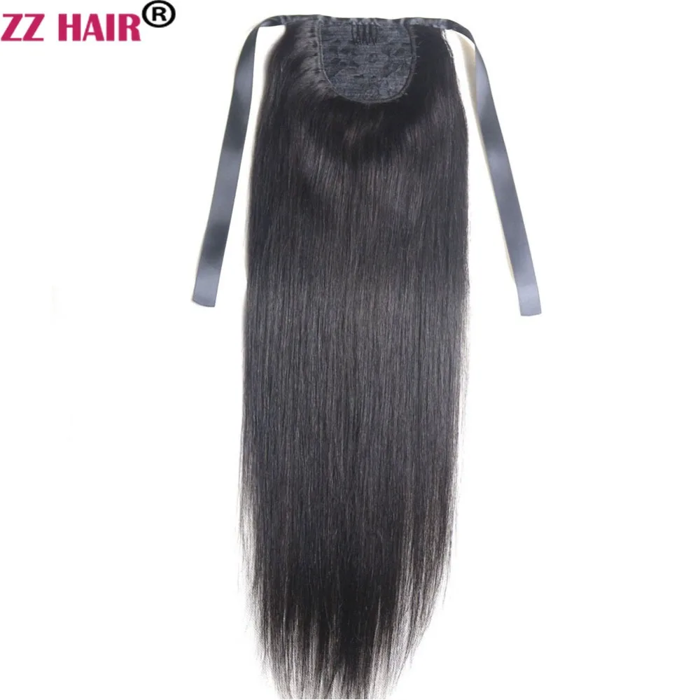 ZZHAIR 100g 16″-26″ Machine Made Remy Hair Ribbon Ponytail Clips-in Human Hair Extensions Horsetail Natural Straight Hair