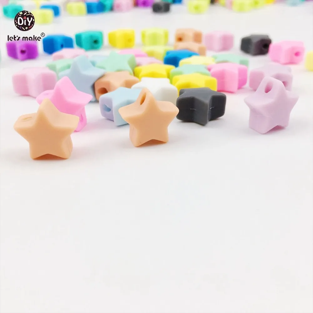 

Let's make 50pc silicone beads star-shaped shape diy jewelry food grade teether BPA free ecofriendly chewable beads baby teether