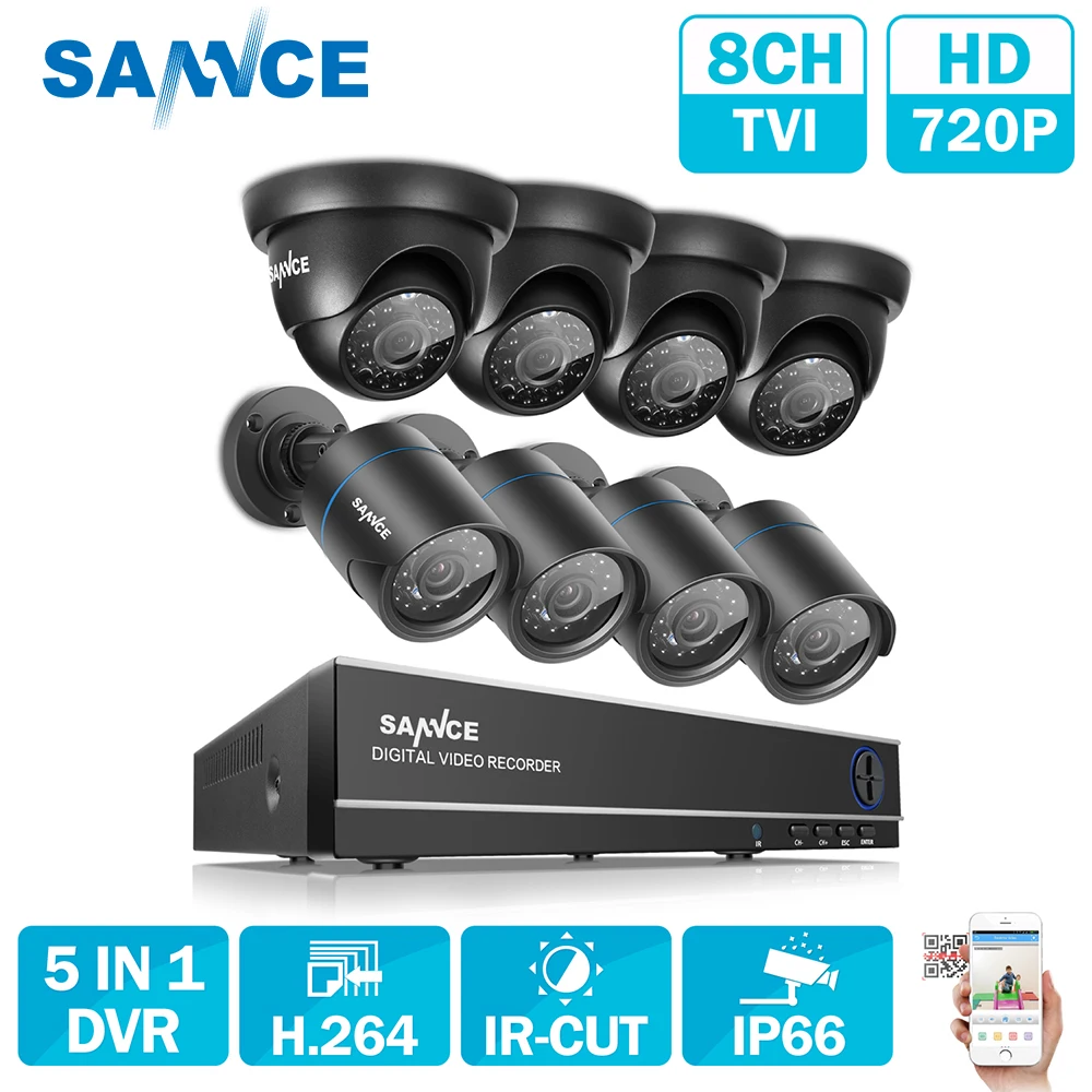 

SANNCE 8CH CCTV Camera System AHD CCTV DVR 8PCS 1MP IR Outdoor Security Camera 720P 1200 TVL Camera Bullet Dome Surveillance KIT