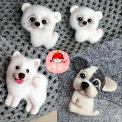 

Samoye than bear Pet Dog Brooch French Bulldog wool needlepoint kit wool felt needle felting decoration craft needlecraft DIY