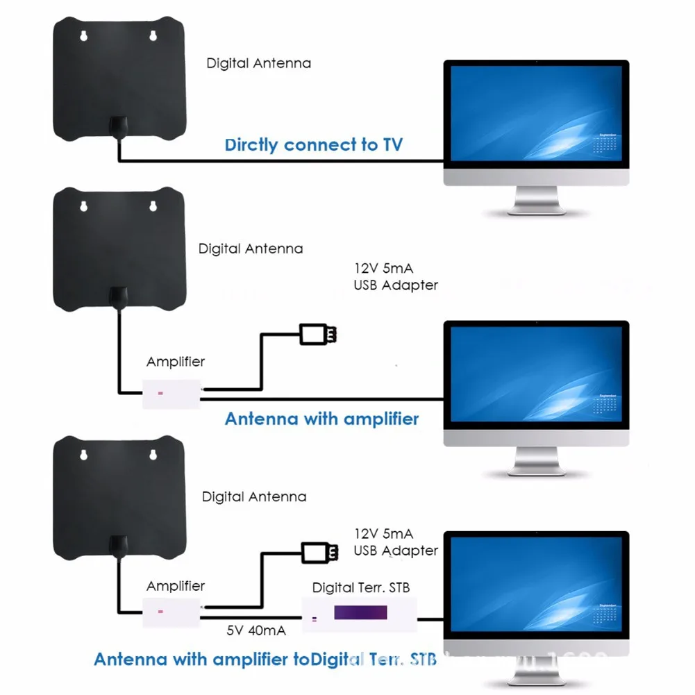 Новый 4k 1080P Крытый HD цифровой ТВ антенна 50 миль Телевизионная антена с HD для DVB-T VHF UHF ATSC приемник сигнала ТВ антенна с усилителем