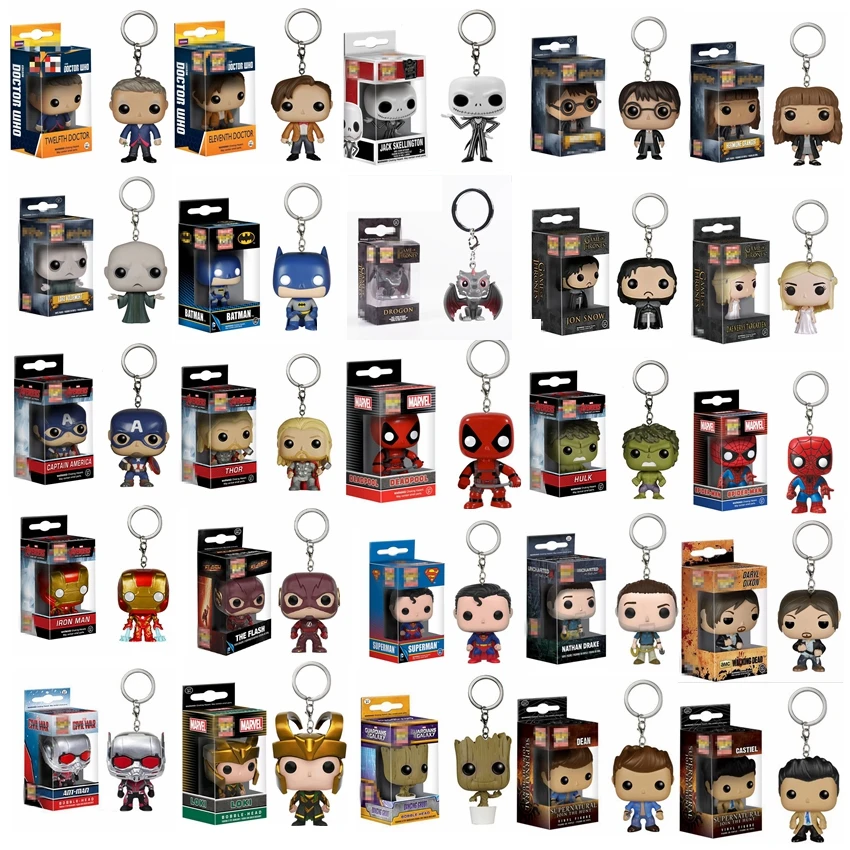 

POP Action Harri Potter Keychain Toys Dooby Snape Mervel Avengers HUIK THOR CAPTAIN HBO NIGHT KING JON SNOW Figure Doll Keychain