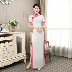Белый Mxai Cheongsam Восточный Длинные Вечерние вечернее платье Винтаж китайский Стиль женские Элегантный Ципао Robe Vestido плюс Размеры S-5XL