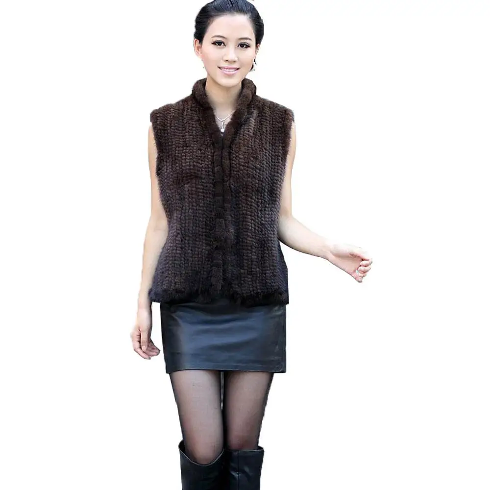 

Autumn and winter women's pure natural mink woven vest short fur vest suede vest