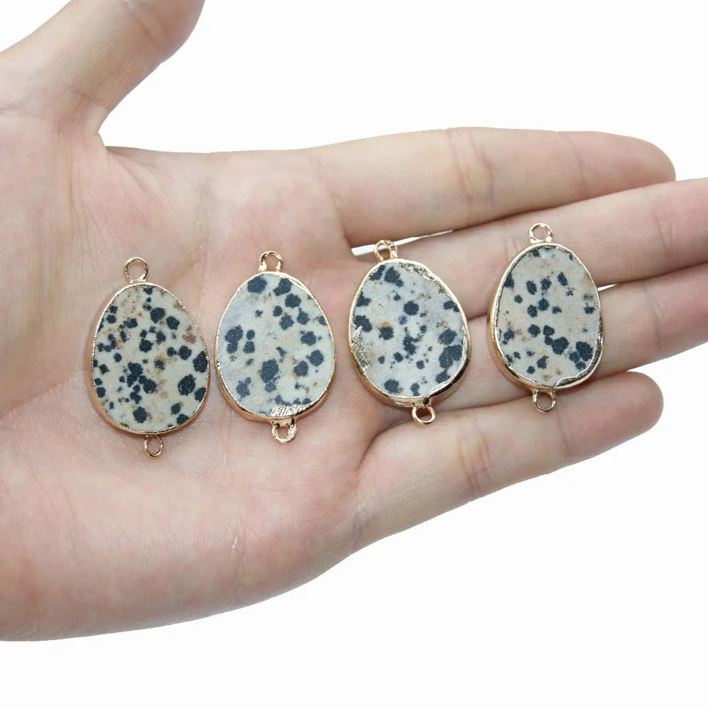 

Wholesale Charm Water Drop Shape Natural stone Dalmation Pendant 2 Circle Connection DIY Fit Necklaces For Jewelry Making