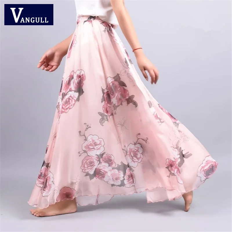 Günstig 2018 sommer Neue Mode Vintage Böhmen Chiffon Floral Gedruckt Frauen Boho Bodenlangen Lange Maxi Strand Partei Lose Flare rock