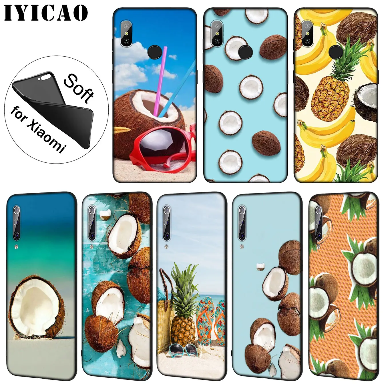 

IYICAO Fruit Coconut In Blue Sky Beach Sand Soft Phone Case for Xiaomi Mi 9 SE 9T CC9 CC9E 8 A3 Pro A1 A2 Lite f1 MAX 3