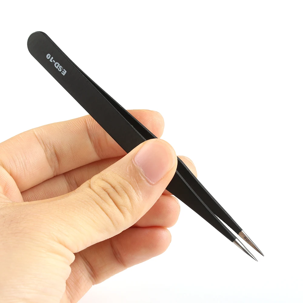 

1PC Portable Anti-static Stainless Steel Eyelash Nail Tweezers Fine Tip Straight Forceps Non-magnetic ESD Beauty Manicure Tools