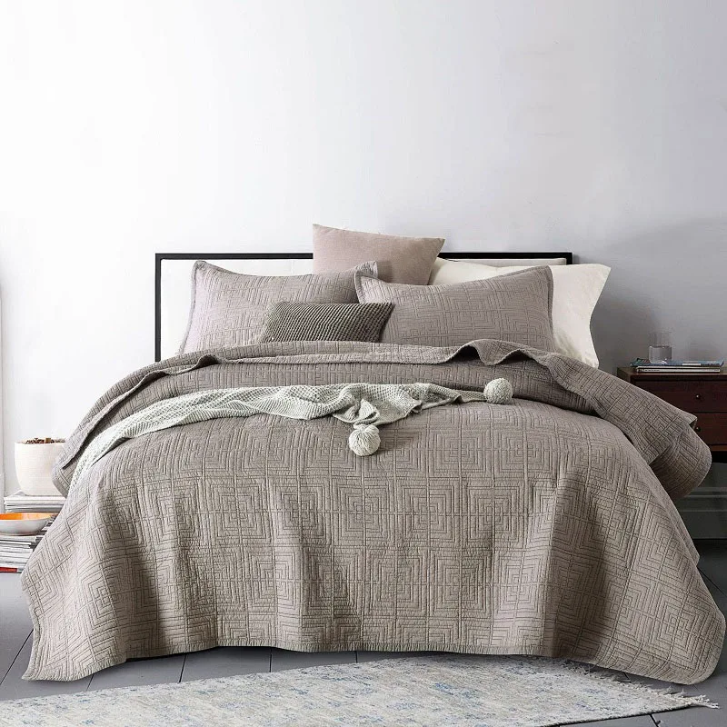 

Solid Embroidered Bedspread Quilt Set 3pcs Advanced Coverlets Cotton Quilts Quilted Bedding Bed Cover King Queen Size Blanket