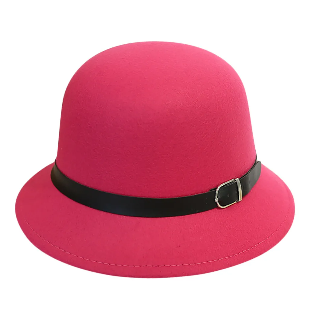 Hot Pink Шляпа летняя женская крученая шерстяная фетровая летняя шляпа Панама шляпа с широкими полями с поясом поп Рыбацкая шляпа сомбреро - Цвет: Hot Pink