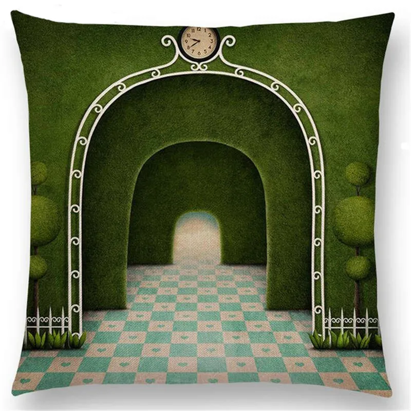 Сказочная наволочка для подушки с изображением сказочного мультфильма, красочная Наволочка на дерево, дом, луна, украшение дома, офисное кресло, подушка на спинку, наволочка для дивана