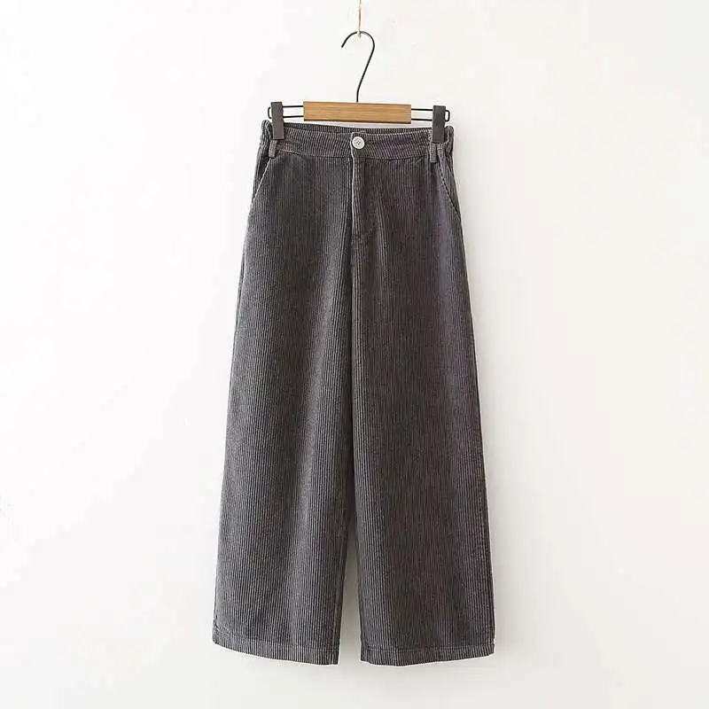 Осенние вельветовые широкие брюки, женские модные брюки с высокой талией, женские повседневные вельветовые прямые черные брюки C4648 - Цвет: gray