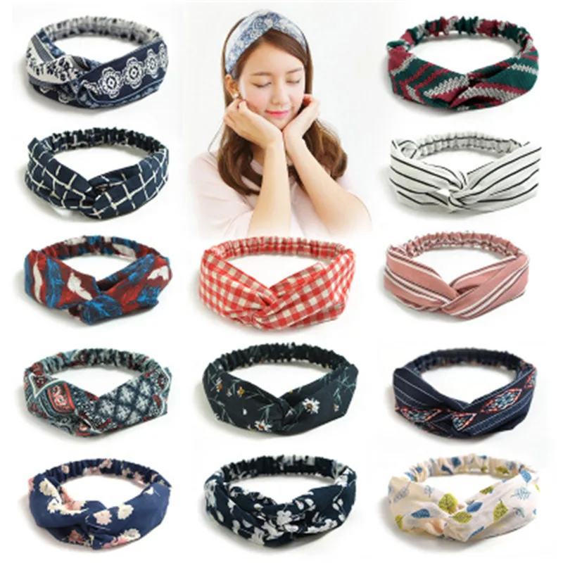 Fashion Female Vintage Cross Knot Headbands Elastic Twist Women's
