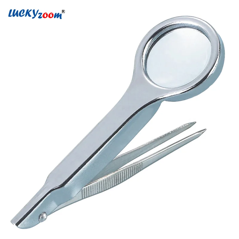 

10X Handheld Magnifying Glass Stainless Steel Jewelry Loupe With Tweezers Third Hand Portable Foldable Repair Pocket Magnifier