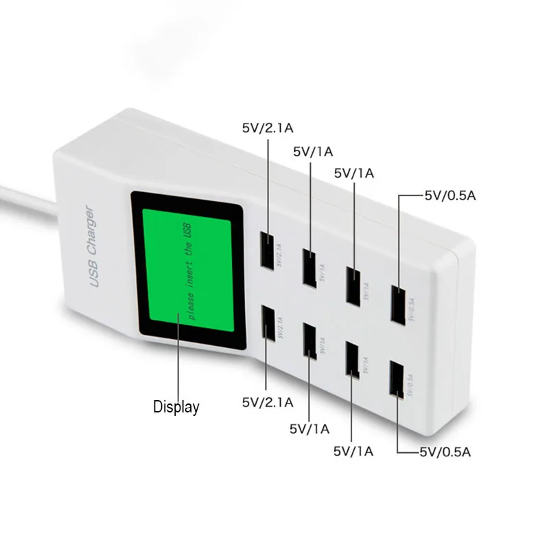 8 портов USB настенное зарядное устройство светодиодный дисплей экран США ЕС Великобритания штекер Адаптер зарядное устройство для мобильного телефона для iPhone samsung Xiaomi USB зарядное устройство