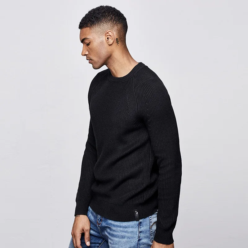 KUEGOU осенний хлопковый однотонный черный белый свитер мужской пуловер Повседневный джемпер для мужчин брендовая вязаная одежда в Корейском стиле 18016 - Цвет: Black