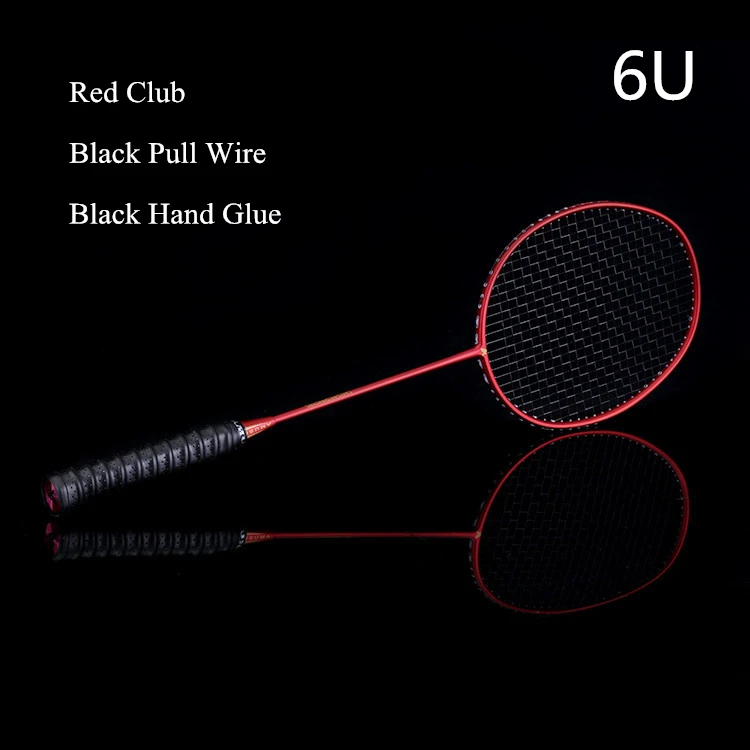 Профессиональная ракетка для бадминтона LOKI из углеродного волокна, супер светильник, ракетка для бадминтона 4U 6U 72 г со шнуром 25-27 фунтов для взрослых детей - Цвет: 6U red black black
