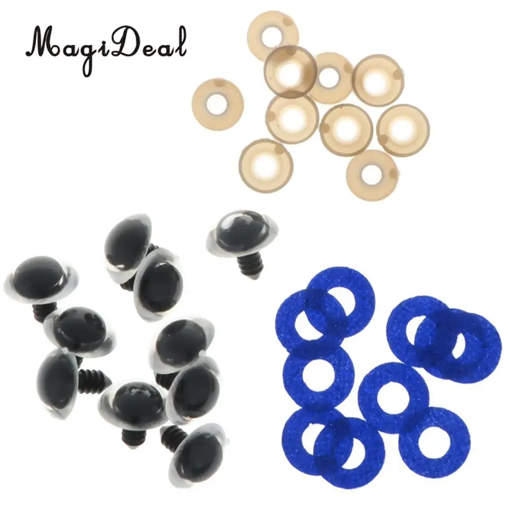 10pcs 16mm Plastic Round Safety Eyes + Glitter Nonwovens + Washers For Teddy Bear Soft Stuffed Toy DIY