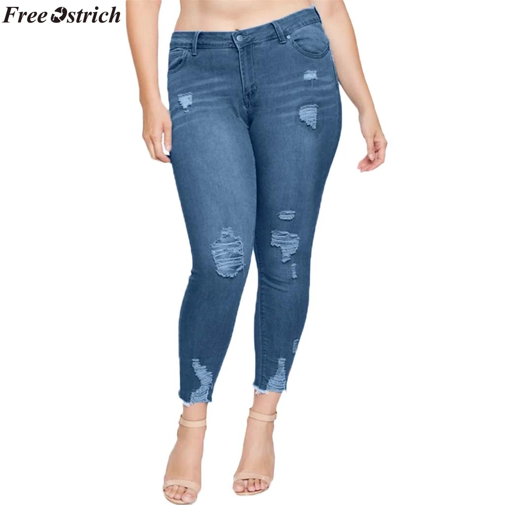 

FREE OSTRICH Women's large size high waist stretch Slim denim pant Women High Waisted Stretch Slim Pants Calf Length Jeans