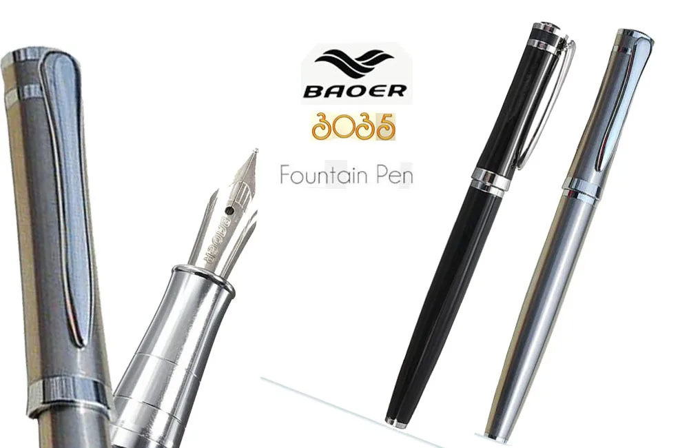Fountain Pen M Nib  Black or Chrome silver to choose  BAOER-3035 Office and school  Ink pens Free  Shipping