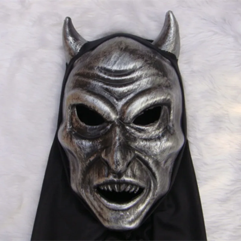 

Plastic devil demon mask Full face headgear 27x17 cm golden and silver two colors for your choice Halloween masquerade