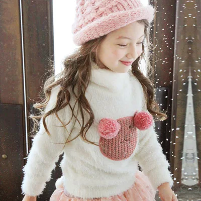 

Baby Knit Sweater Plus Velvet Cartoon Hair Ball Toddler Girl Sweater Turtleneck Warm Kids Clothes 3 4 5 6 7 Y Girl Sweaters Coat