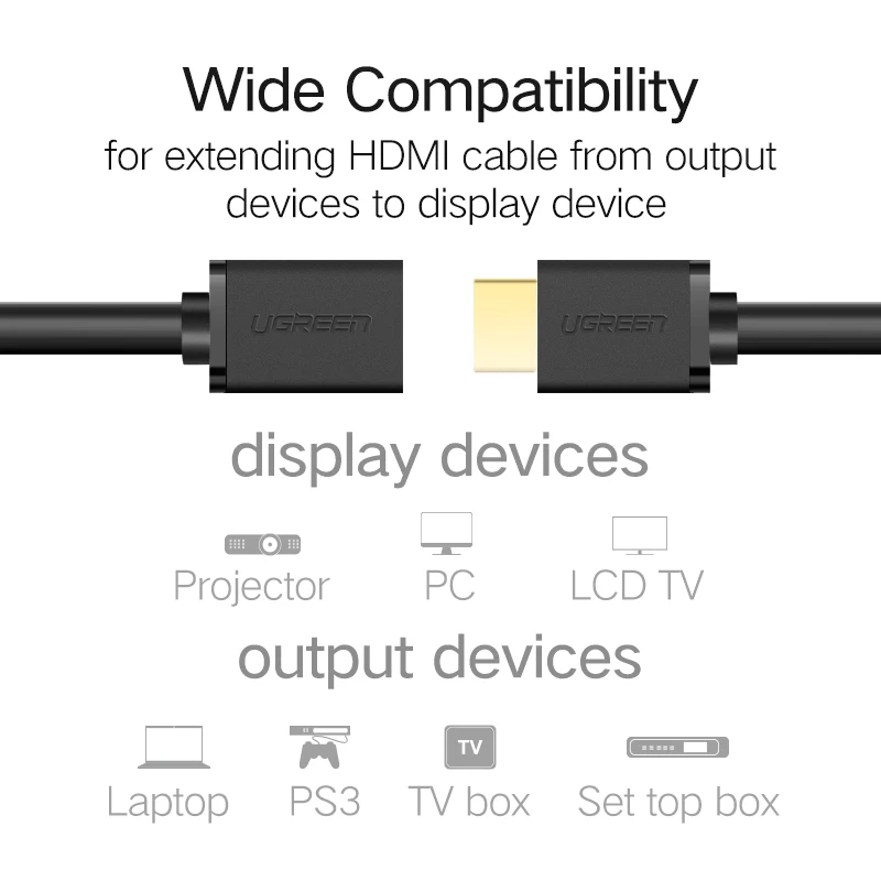 Ugreen hdmi تمديد الكابلات الذكور إلى الإناث 1 متر 2 متر hdmi إلى hdmi 4 كيلو كابل 3d 1.4 فولت ل hd tv lcd الكمبيوتر المحمول ps3 ضوئي كابل Ugreen hdmi تمديد الكابلات الذكور إلى الإناث 1 متر 2 متر hdmi إلى hdmi 4 كيلو كابل 3d 1.4 فولت ل hd tv lcd الكمبيوتر المحمول ps3 ضوئي كابل