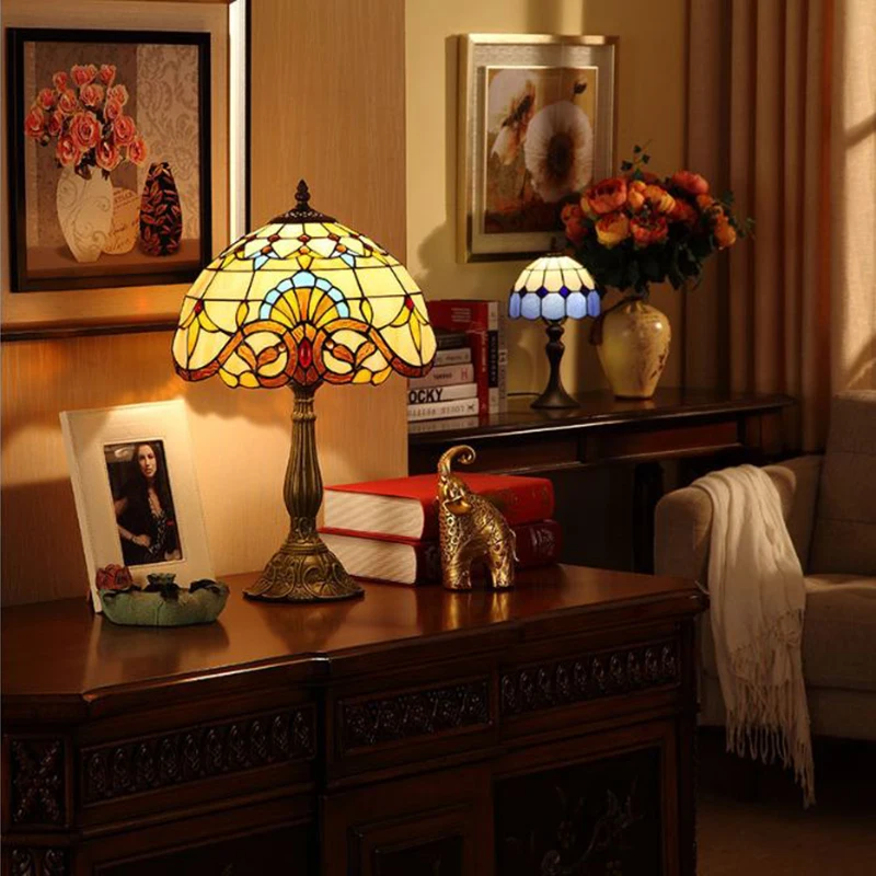 WOERFU 30 см настольная лампа Тиффани E27 барокко Спальня ночники творчески ретро настольная лампа